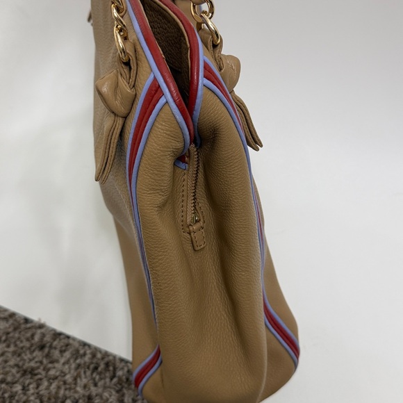 Tory Burch Harper Stripe tote bag.Color is vintage Camel - Picture 14 of 16